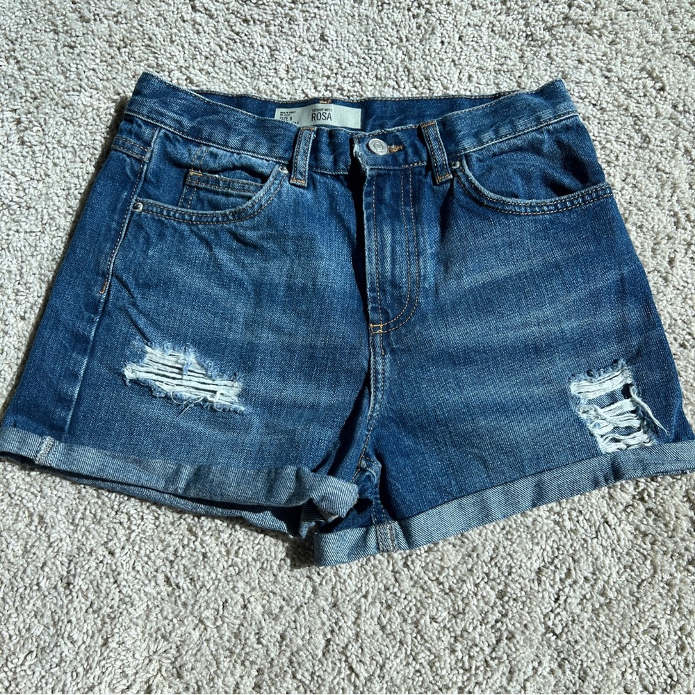 Topshop Blue Jean Shorts Distressed Frayed Hem